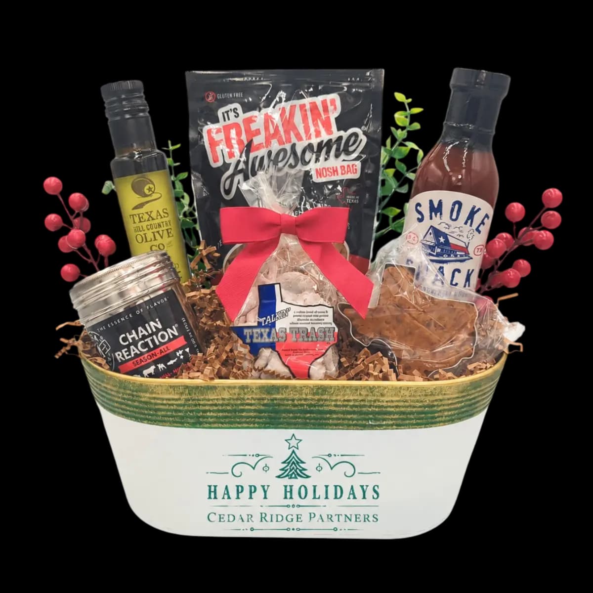Cedar Ridge Partners Happy Holidays branded oval gift pail concept